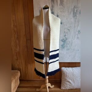 Handcrafted Women’s Navy & Cream Winter Scarf! Cozy, Warm! Classic Look! Boho!